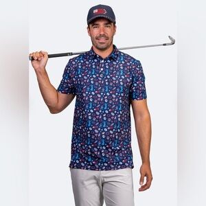 BirdieBoss Golf Men’s Usa Polo Blue Size L NWT
